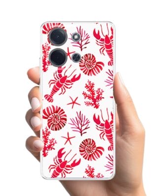 Etui do Xiaomi POCO C85 przeźroczyste, silikonowe Flexi, Summer Patterns, krab, muszle