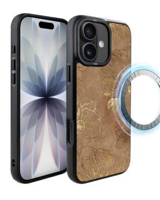 Etui do iPhone 17 IBIZU DropGuard Matt z MagSafe, Relief Garden, Złote piwonie