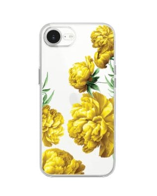 Etui do iPhone 17e przeźroczyste, silikonowe Flexi, żółte piwonie
