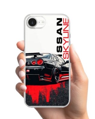 Etui do iPhone 17e przeźroczyste, silikonowe Flexi, Szybkie Auta, czarny Skyline