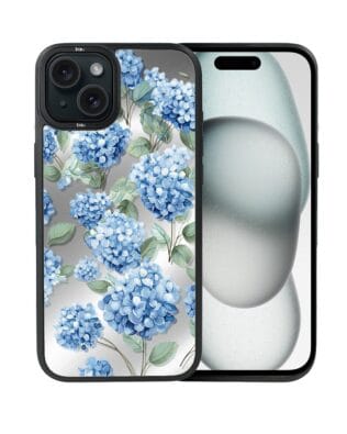Etui do iPhone 15 Plus IBIZU DropGuard Matt z MagSafe, Relief Garden, Szafirowa hortensja