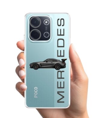 Etui do Xiaomi POCO C85 przeźroczyste, silikonowe Flexi, Szybkie Auta, Stalowe AMG-GT