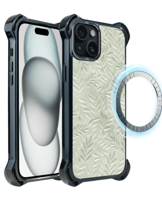 Etui do iPhone 15 IBIZU DropGuard Ultra z MagSafe, Relief Garden, Ślad oliwki