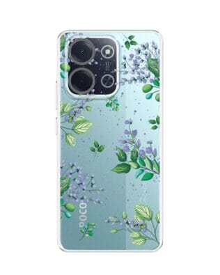 Etui do Xiaomi POCO C85 przeźroczyste, silikonowe Flexi, fioletowe kwiatki