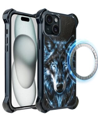 Etui do iPhone 15 IBIZU DropGuard Ultra z MagSafe, Wilki, Lodowy Wilk