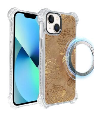 Etui do iPhone 13 IBIZU DropGuard Ultra z MagSafe, Relief Garden, Złote piwonie