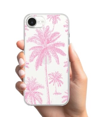 Etui do iPhone 17e przeźroczyste, silikonowe Flexi, Mystic, Różowe palmy