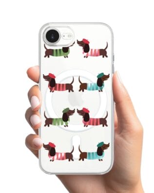 Etui do iPhone 17e z MagSafe przeźroczyste, silikonowe Flexi, jamnik w Paryżu