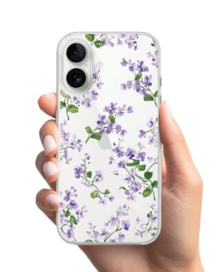 Etui do iPhone 17 przeźroczyste, silikonowe Flexi, Fioletowe Bratki