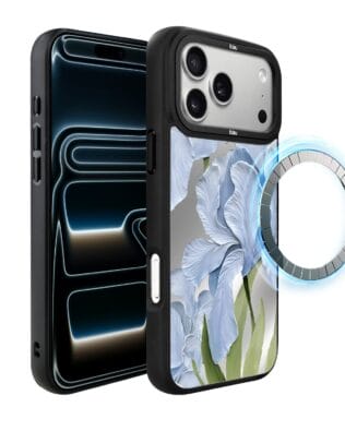 Etui do iPhone 17 Pro IBIZU DropGuard Matt z MagSafe, Relief Garden, Błękitny irys
