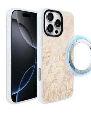 Etui do iPhone 16 Pro IBIZU DropGuard Matt z MagSafe, Relief Garden, Kłosy z piaskowca, białe