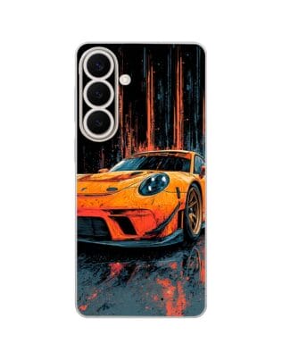 Etui do Samsung Galaxy S26 przeźroczyste, silikonowe Flexi, Szybkie Auta, Pomarańczowa 911