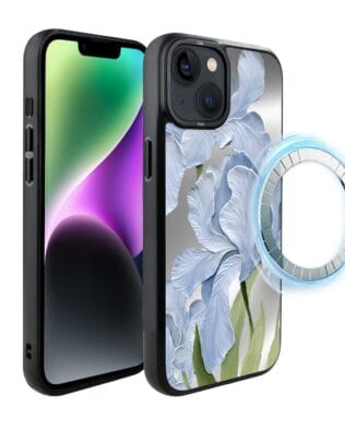 Etui do iPhone 14 Plus IBIZU DropGuard Matt z MagSafe, Relief Garden, Błękitny irys