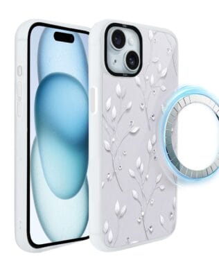 Etui do iPhone 15 IBIZU DropGuard Matt z MagSafe, Zimowa magia, Lodowe kwiaty