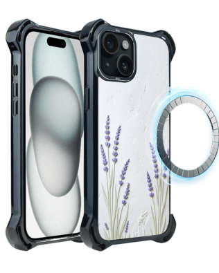 Etui do iPhone 15 Plus IBIZU DropGuard Ultra z MagSafe, Relief Garden, Prowansalska lawenda