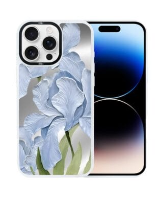 Etui do iPhone 14 Pro IBIZU DropGuard Matt z MagSafe, Relief Garden, Błękitny irys, białe