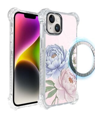 Etui do iPhone 14 Plus IBIZU DropGuard Ultra z MagSafe, Relief Garden, Piwoniowy róż