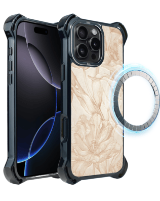 Etui do iPhone 16 Pro Max IBIZU DropGuard Ultra z MagSafe, Relief Garden, Botaniczny biskwit