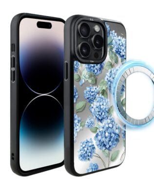 Etui do iPhone 14 Pro Max IBIZU DropGuard Matt z MagSafe, Relief Garden, Szafirowa hortensja