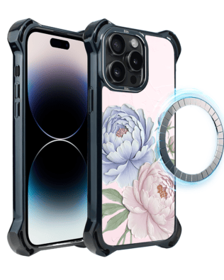 Etui do iPhone 14 Pro Max IBIZU DropGuard Ultra z MagSafe, Relief Garden, Piwoniowy róż