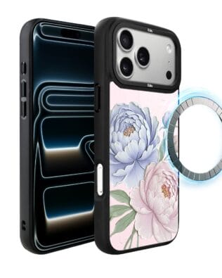 Etui do iPhone 17 Pro Max IBIZU DropGuard Matt z MagSafe, Relief Garden, Piwoniowy róż