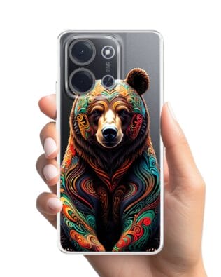 Etui do Xiaomi POCO C85 przeźroczyste, silikonowe Flexi, Dzika Mandala, Niedźwiedź