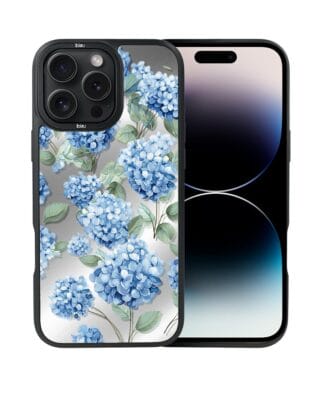 Etui do iPhone 14 Pro IBIZU DropGuard Matt z MagSafe, Relief Garden, Szafirowa hortensja