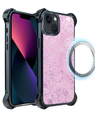 Etui do iPhone 13 IBIZU DropGuard Ultra z MagSafe, Relief Garden, Różowe piwonie