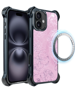 Etui do iPhone 16 Plus IBIZU DropGuard Ultra z MagSafe, Relief Garden, Różowe piwonie