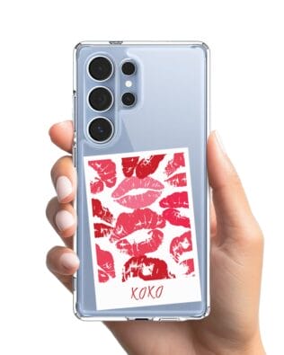 Etui do Samsung Galaxy S25 Ultra z MagSafe przeźroczyste, silikonowe Flexi, pocałunki, polaroid