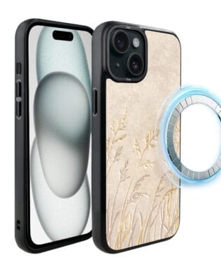 Etui do iPhone 15 IBIZU DropGuard Matt z MagSafe, Relief Garden, Kłosy z piaskowca