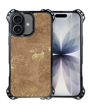 Etui do iPhone 17 IBIZU DropGuard Ultra z MagSafe, Relief Garden, Złote piwonie