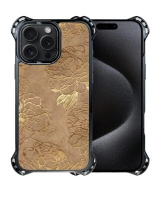 Etui do iPhone 15 Pro IBIZU DropGuard Ultra z MagSafe, Relief Garden, Złote piwonie