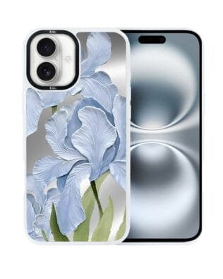 Etui do iPhone 16 IBIZU DropGuard Matt z MagSafe, Relief Garden, Błękitny irys, białe