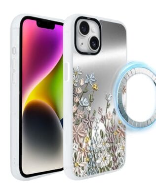 Etui do iPhone 14 Plus IBIZU DropGuard Matt z MagSafe, Relief Garden, Wiosenna łąka, białe