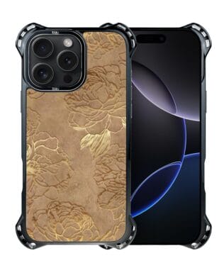 Etui do iPhone 16 Pro Max IBIZU DropGuard Ultra z MagSafe, Relief Garden, Złote piwonie