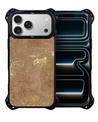 Etui do iPhone 17 Pro Max IBIZU DropGuard Ultra z MagSafe, Relief Garden, Złote piwonie