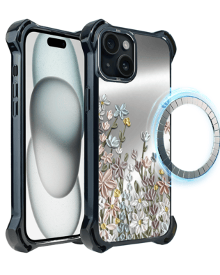 Etui do iPhone 15 IBIZU DropGuard Ultra z MagSafe, Relief Garden, Wiosenna łąka