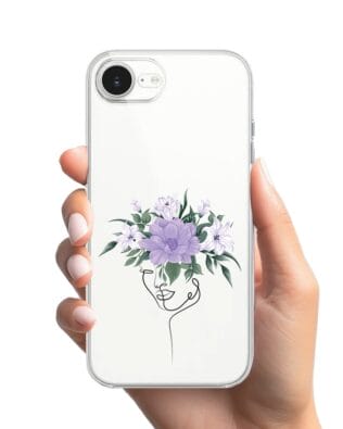 Etui do iPhone 17e przeźroczyste, silikonowe Flexi, kobieta z kwiatami