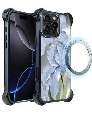 Etui do iPhone 16 Pro IBIZU DropGuard Ultra z MagSafe, Relief Garden, Błękitny irys