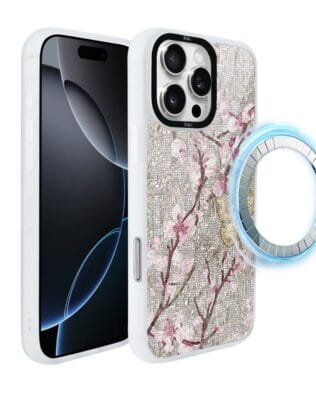 Etui do iPhone 16 Pro Max IBIZU DropGuard Matt z MagSafe, Modern Classics, Mozaika kwitnącej wiśni