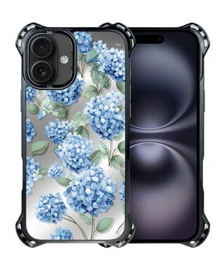 Etui do iPhone 16 IBIZU DropGuard Ultra z MagSafe, Relief Garden, Szafirowa hortensja