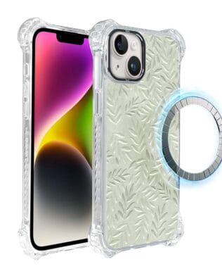 Etui do iPhone 14 IBIZU DropGuard Ultra z MagSafe, Relief Garden, Ślad oliwki