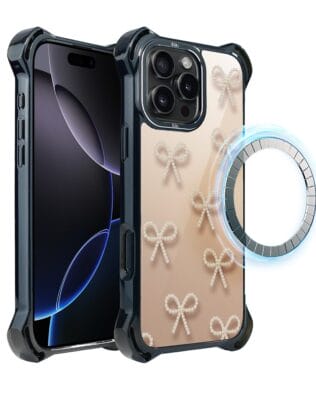 Etui do iPhone 16 Pro IBIZU DropGuard Ultra z MagSafe, Zimowa magia, Perłowe kokardki