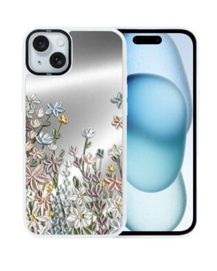 Etui do iPhone 15 IBIZU DropGuard Matt z MagSafe, Relief Garden, Wiosenna łąka, białe