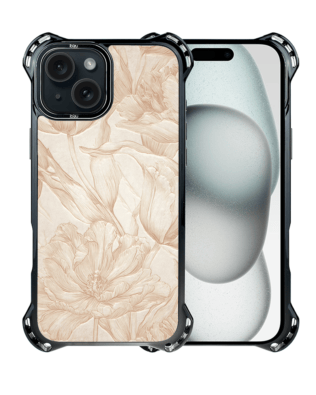 Etui do iPhone 15 Plus IBIZU DropGuard Ultra z MagSafe, Relief Garden, Botaniczny biskwit