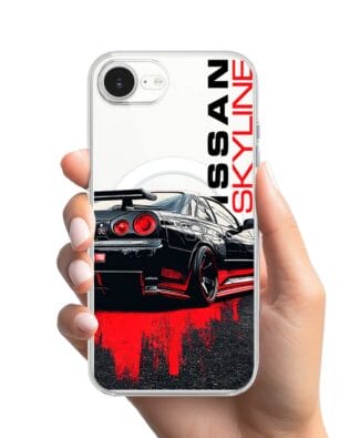 Etui do iPhone 17e z MagSafe przeźroczyste, silikonowe Flexi, Szybkie Auta, czarny Skyline