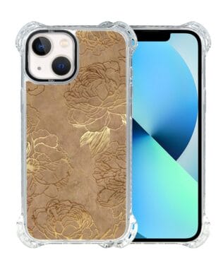 Etui do iPhone 13 IBIZU DropGuard Ultra z MagSafe, Relief Garden, Złote piwonie