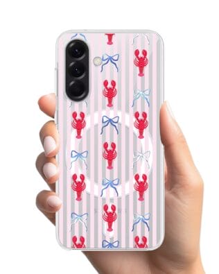 Etui do Samsung Galaxy A57 z MagSafe przeźroczyste, silikonowe Flexi, krab i kokardki