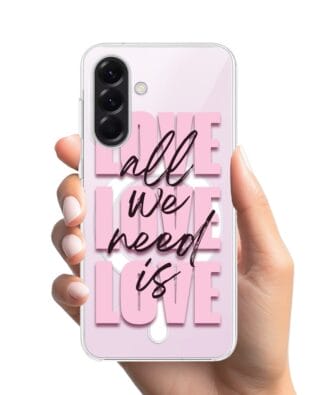 Etui do Samsung Galaxy A57 z MagSafe przeźroczyste, silikonowe Flexi, Positive Vibes, All We Need Is Love